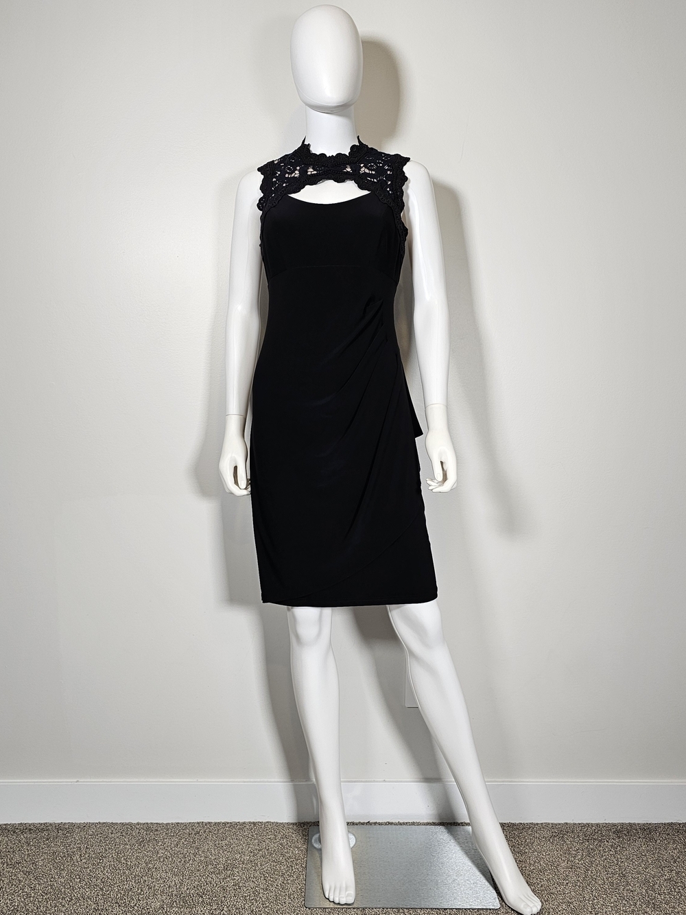 Joseph Ribkoff Black Lace-Accent Halter Midi Dress Sz 8